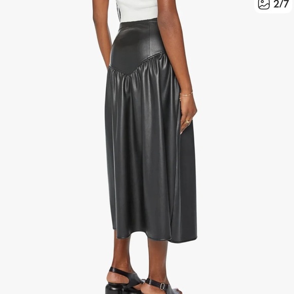 MOTHER Black faux Leather Midi Skirt gather you wits xs - Picture 2 of 9
